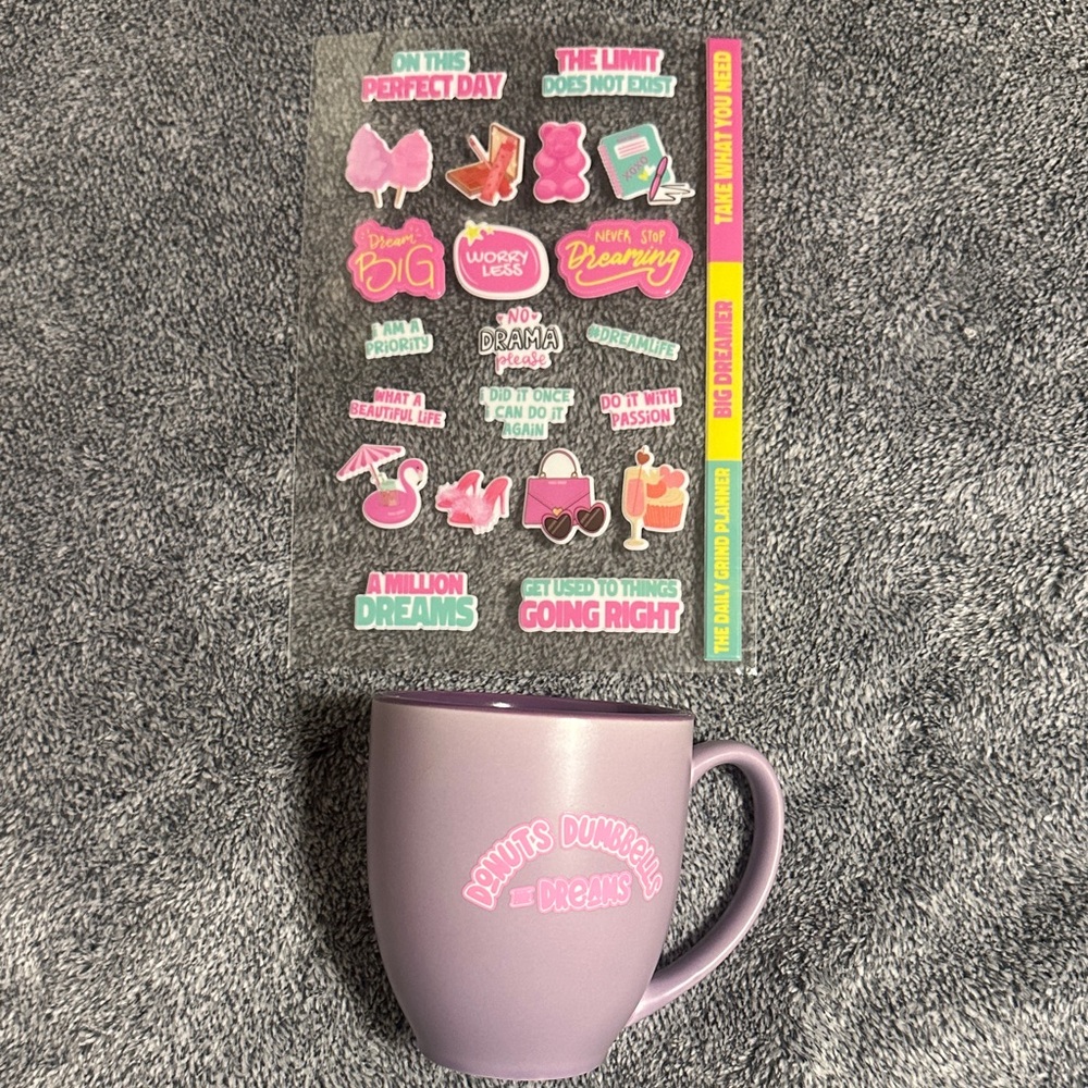Purple Mug with Colorful Stickers